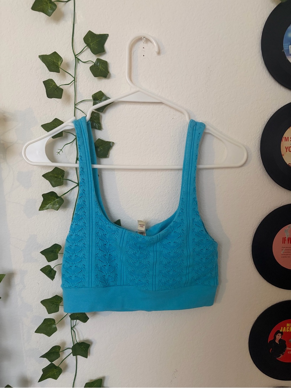 Anthropologie Turquoise Lace-Knit Sports Bralette